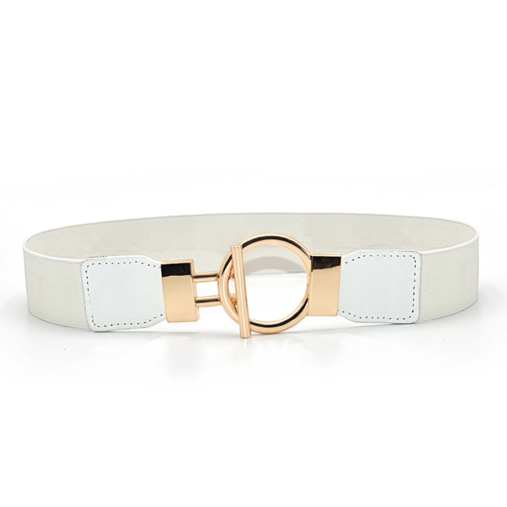 

Simple Wide Waistband Women Metal Round Buckle Decoration Dresses Jacket Belt Cummerbunds