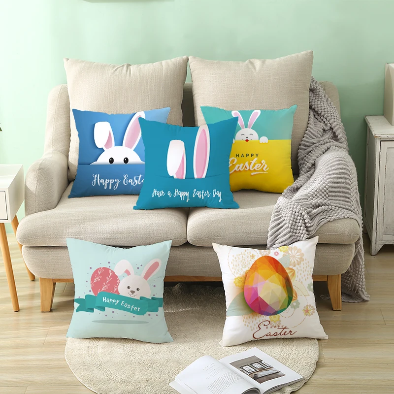 

Puremind Easter Day Cute Rabbit Eggs Cushion Cover Home Decoration Supplies Printing Car Sofa Pillow Case Home Decor TPR140