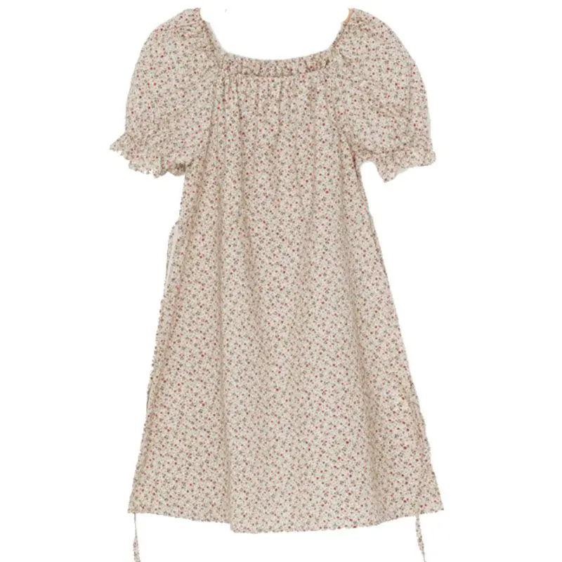 

French Minority Hepburn Gentle Vintage Floral Puff Sleeve Dress Temperament Waist-Controlled Slimming Female Summer Small