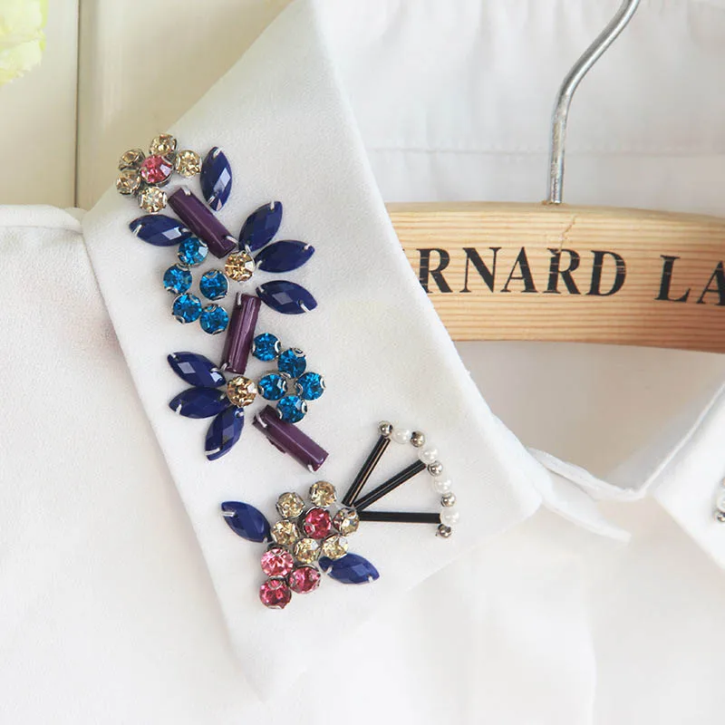 

Fashion Women Shirt Fake Collar Detachable Crystal Flower False Collars Lapel Blouse Top Lady Girl Clothes Accessories TT@88