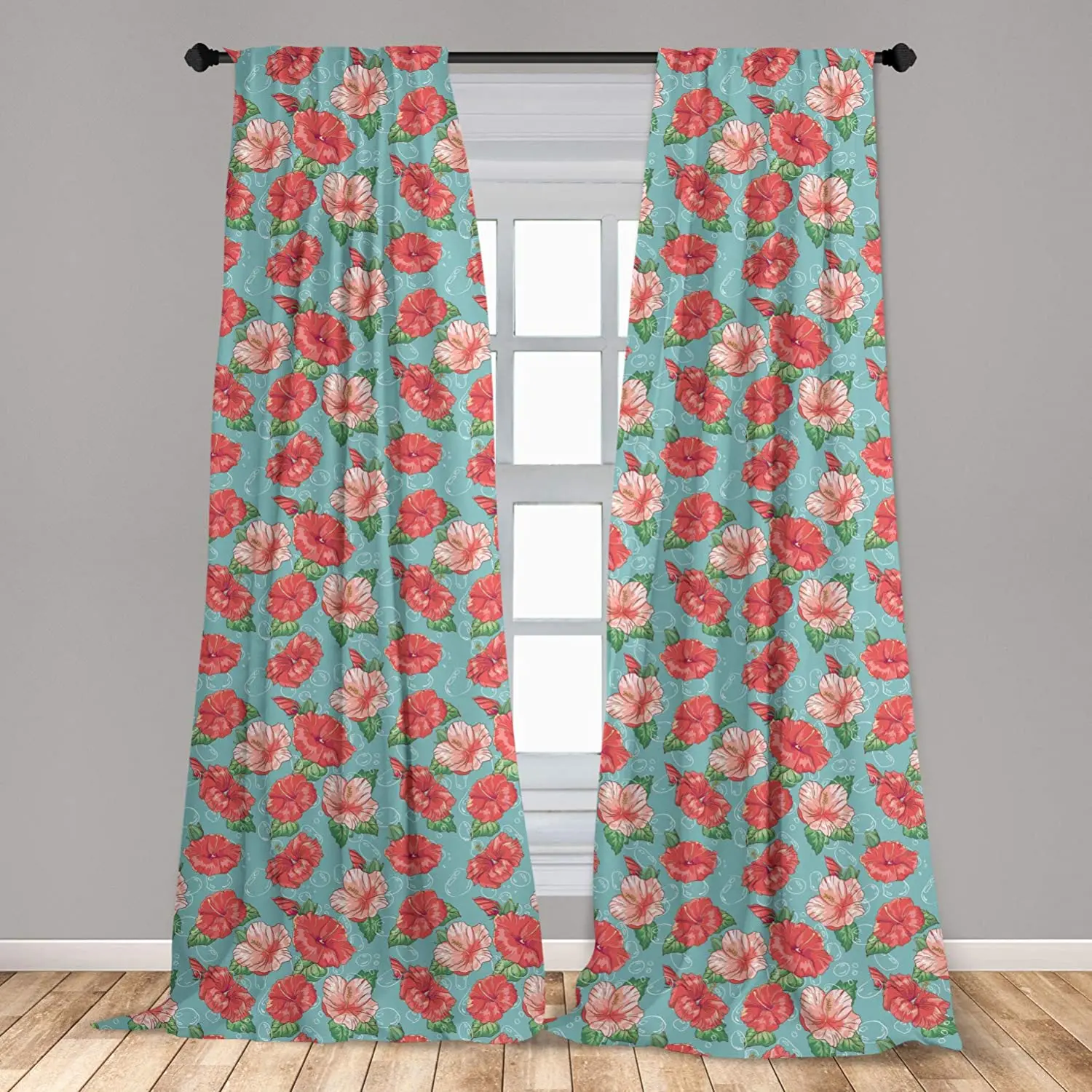 

Hibiscus Curtains of Tropic Flowers and Bubbles Graphic Window Treatments for Living Room Bedroom Decor