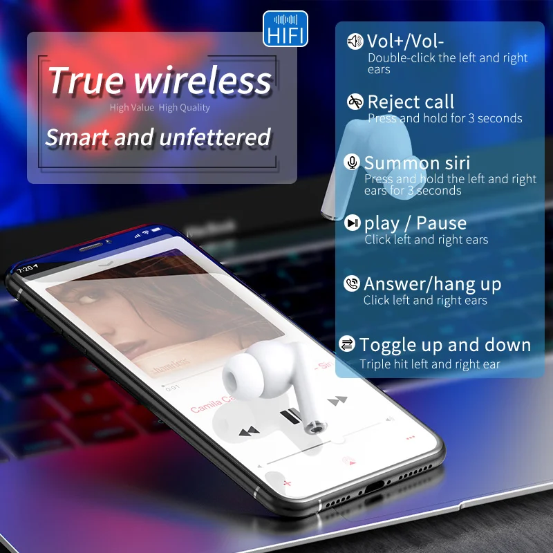 구매 블루투스 5.1 헤드셋 휴대 전화 용 게임용 무선 헤드폰 TWS 마이크가있는 스마트 이어폰 방수 소음 감소
