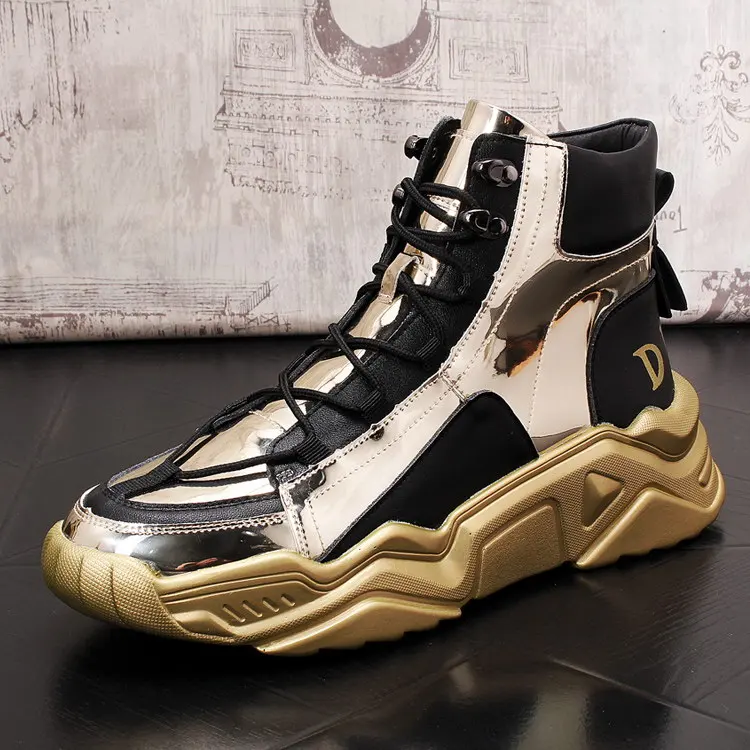 

ERRFC Fashion Men Gold Casual Shoes High Top Younger Street Show Hip Hop Shoes For Man Trending Leisure Hombre Zapatos 38-43