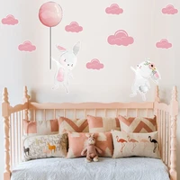 pink cloud rabbit balloon self adhesive wall sticker childrens bedroom graffiti decal cartoon animal mural wallpaper
