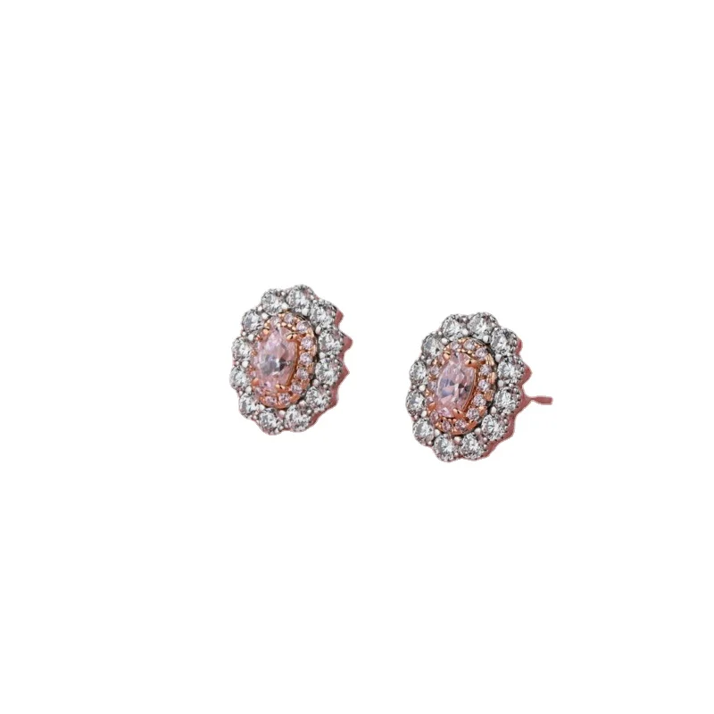 

100% 925 Sterling Silver Sparkling Pink Yellow Zircon Flower High Carbon Diamond Stud Earrings Women Party Fine Jewelry