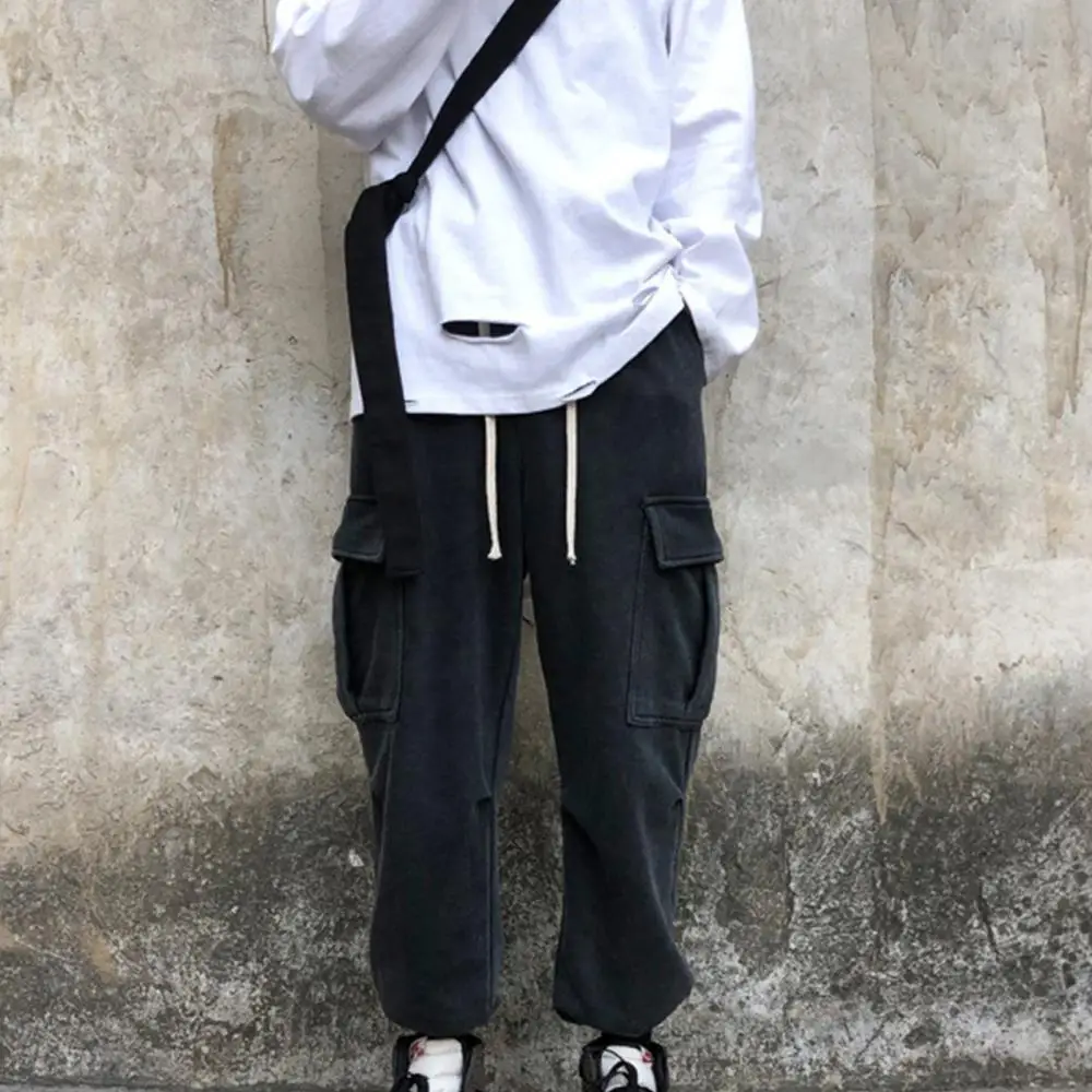 

High Quality Fashion Men's Cargo Pants Solid Color Sweatpants Drawstring Pockets Ankle Tied Long Pants Casual Elastic Trousers