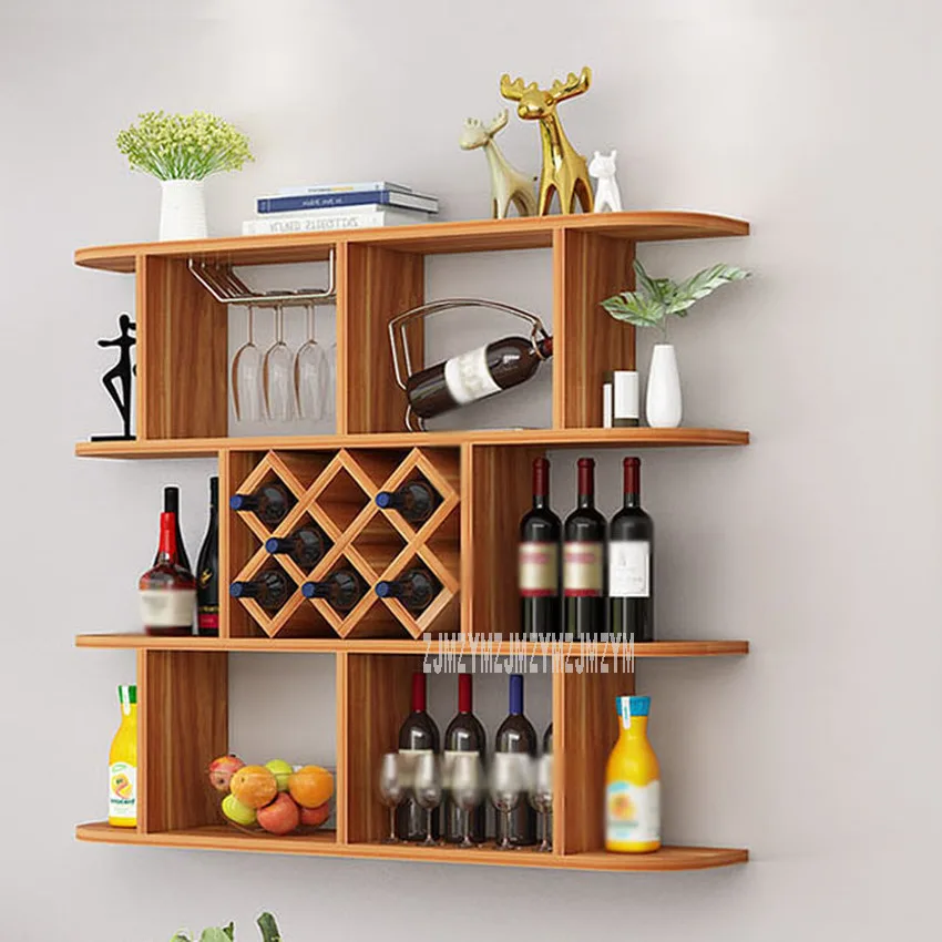 

120/140cm Wall-mounted Hanging Red Wine Rack Shelf Living Room Retro Modern Multi-layer Wooden Grape Wine Organize Shelf