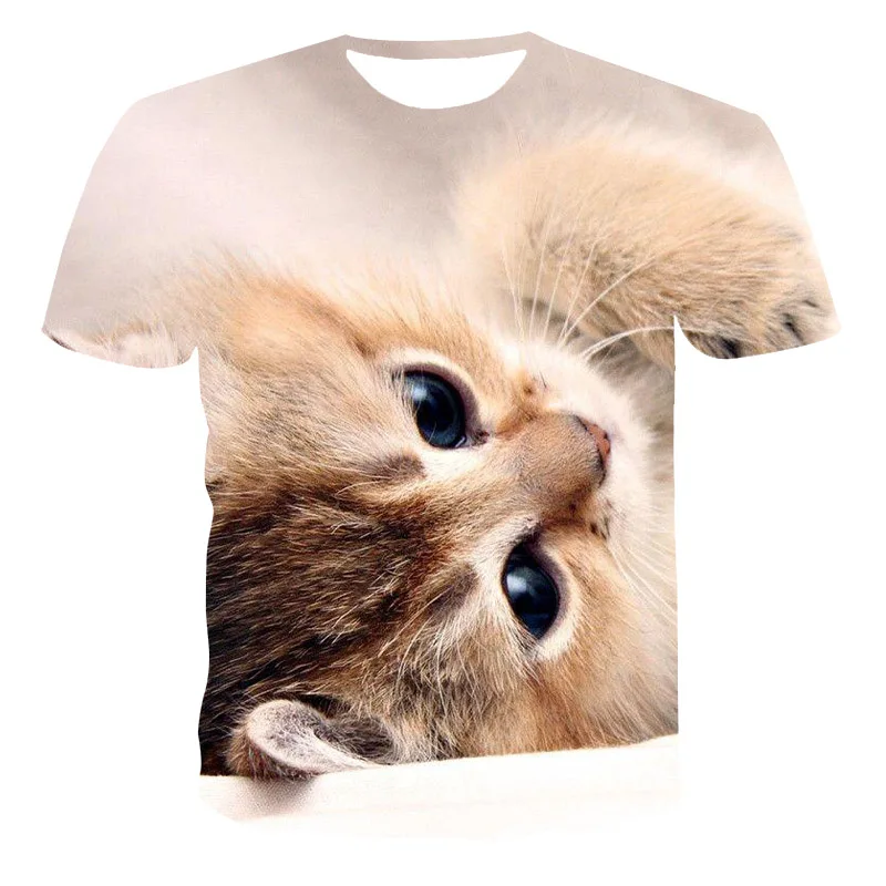 

2021 New 3D Men's T-shirt Cute Cat Printed Large Size Short Sleeve Top O-Neck Loose 110-6XL Short Shirt (Customizable)