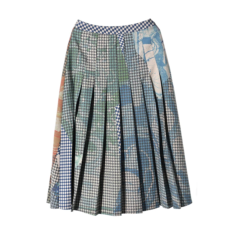 

Skirt Women Fashion Tide New summer 2020 High Waist Pleated Plaid Print Temperament Contrast Color Half-body