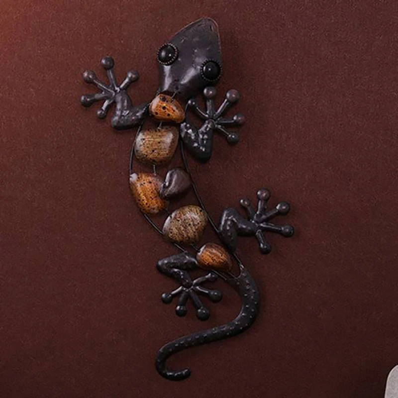 2Pcs Home Decor Metal Gecko Wall for Garden Decoration Outdoor Statues Accessories Sculptures and Animals Jardin |