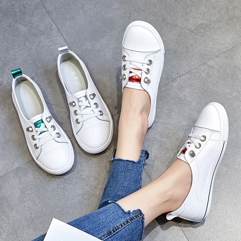 Модные кроссовки женские кожаные Осенняя обувь дышащая мягкая на шнуровке