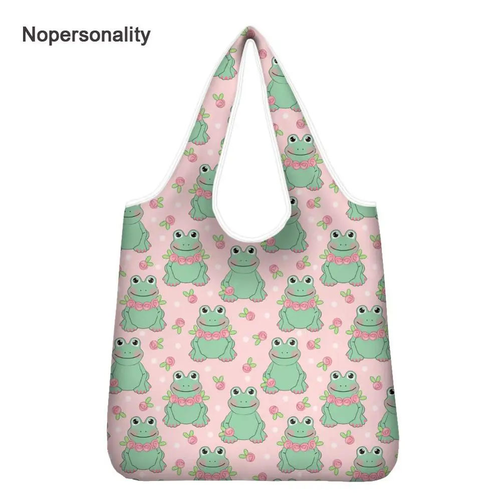 

Nopersonality Printing Frog Foldable Shopping Bag Tote Folding Pouch Handbags Convenient Large-capacity Storage Grocery Bags