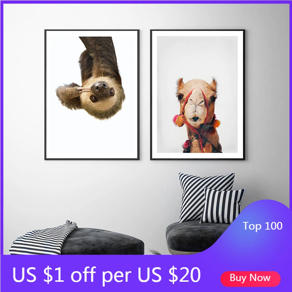 Домашний декор Картина на холсте животное настенное искусство верблюд Ленивец