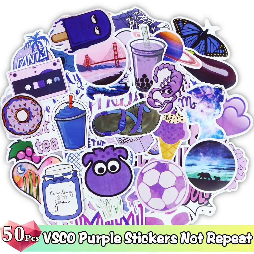 50 шт. фиолетовые наклейки для девочек Vsco Мультяшные милые маленькие свежие