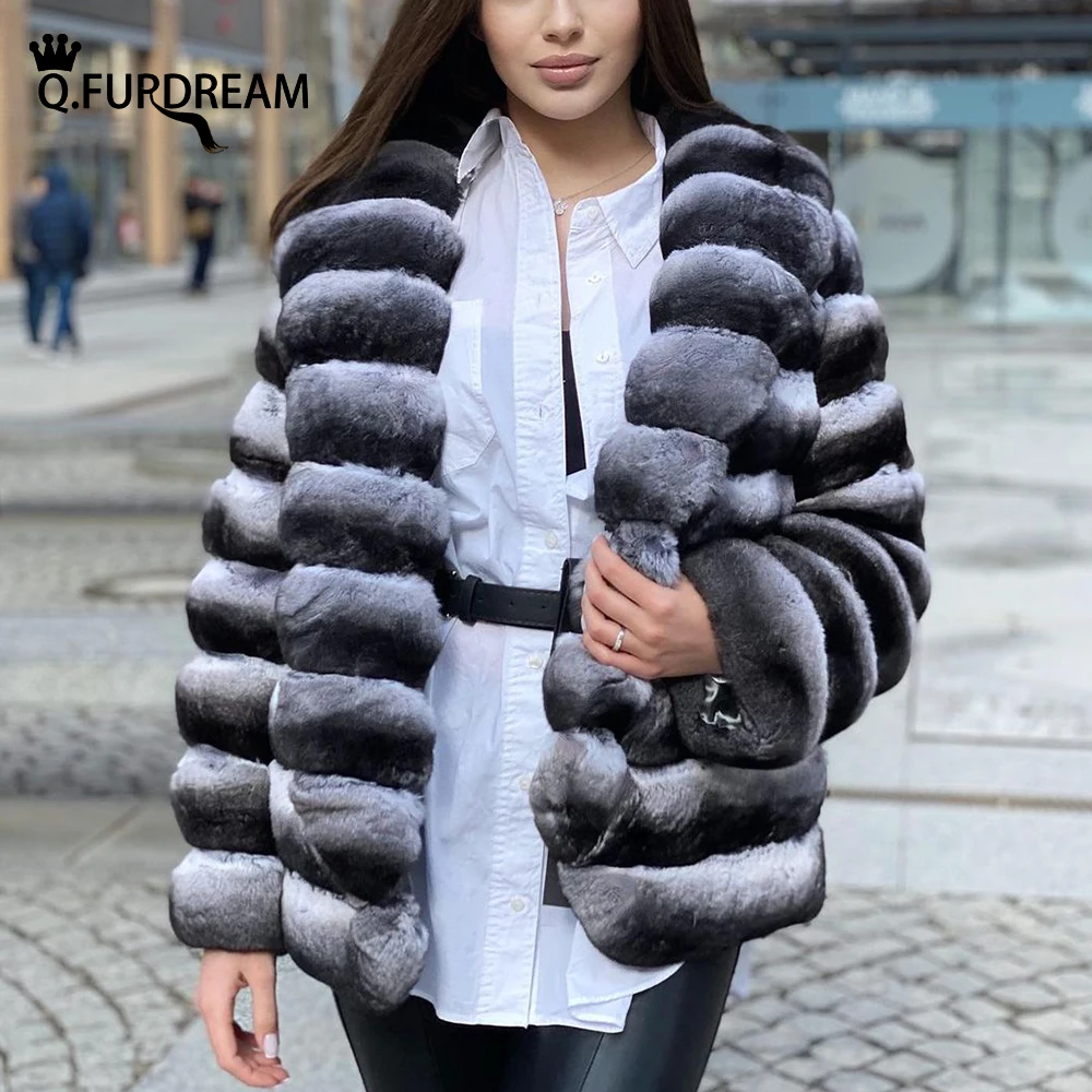 Q.FURDREAM зимнее толстое роскошное пальто из натурального меха кролика рекс Теплые