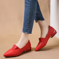 ladies retro casual pu leather shoes spring new style pointed soft sole mary jane slip on shoes shallow breathable lazy shoes