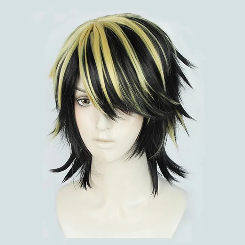 Парик для косплея ханемия казатора из черного и золотого волокна с шапочкой |