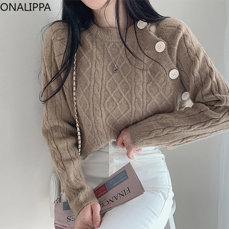 

Женский вязаный кардиган Onalippa в стиле ретро, свободный свитер с длинными рукавами и круглым вырезом, с коническими пуговицами, в стиле ретро...