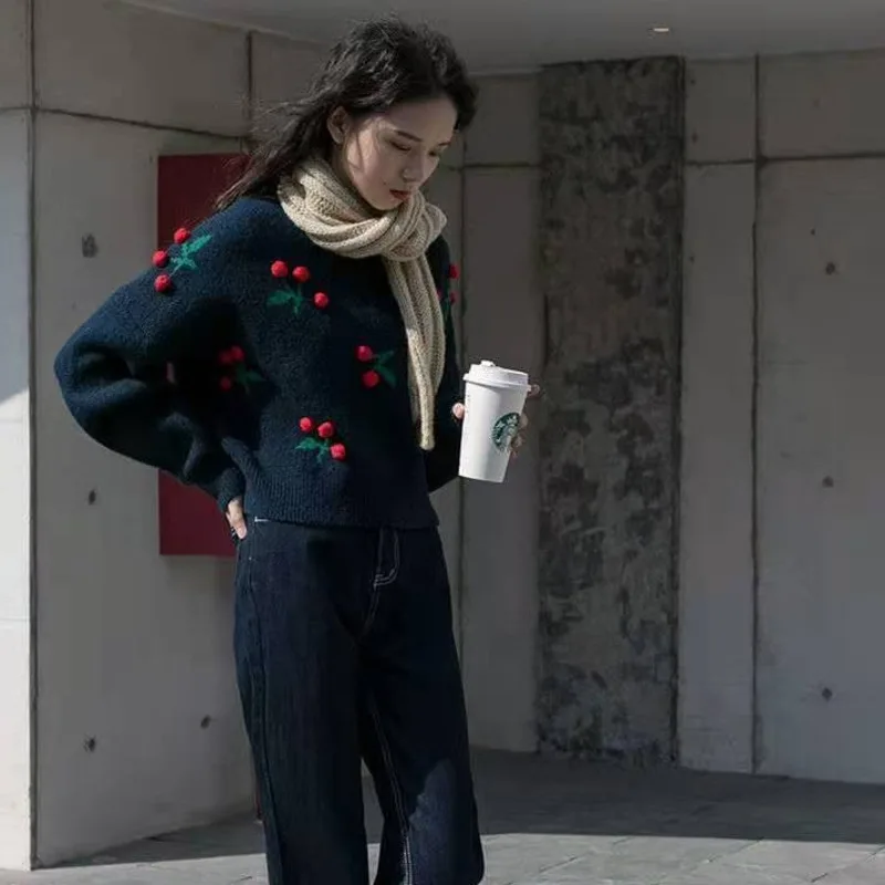 Женский пуловер с круглым вырезом Повседневный свитер свободного покроя