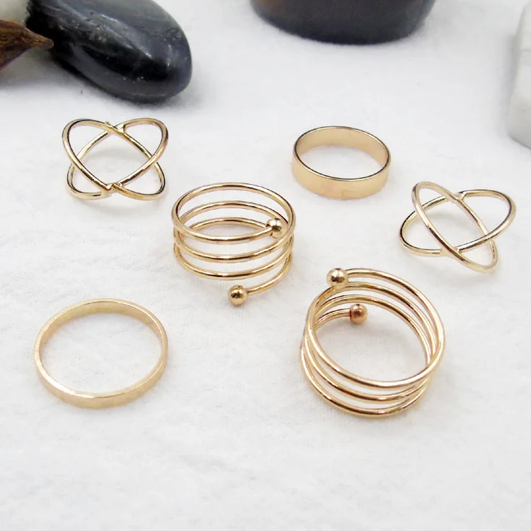 

6 Pcs Fashion Simple Design Anillos Vintage Silver Gold Joint Rings Sets for Women 2021 Jewelry Korean Version Joint Rings