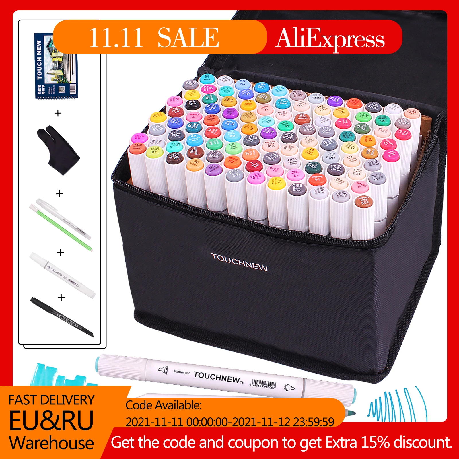 

Touchnew T8 Markers 12/60/80/108 Color Drawing Markers Pen Art Supplies School For Artist Kid Adult Coloring Book