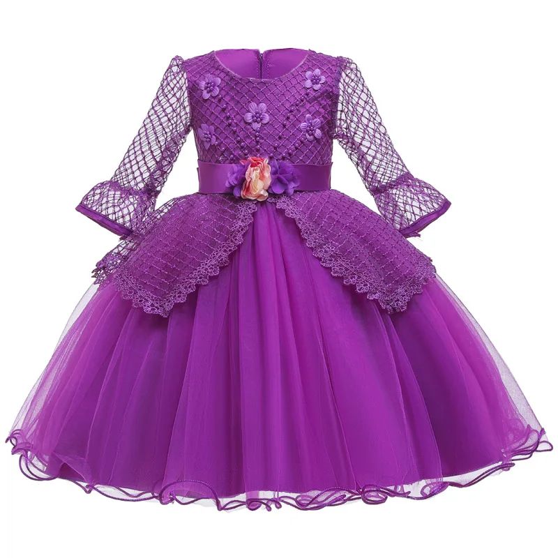 Purple Vestido infantil/зимнее детское платье; платье принцессы с жемчужинами для девочек; свадебное платье с цветочным узором для девочек; Детские платья для девочек; праздничное платье - Цвет: Purple