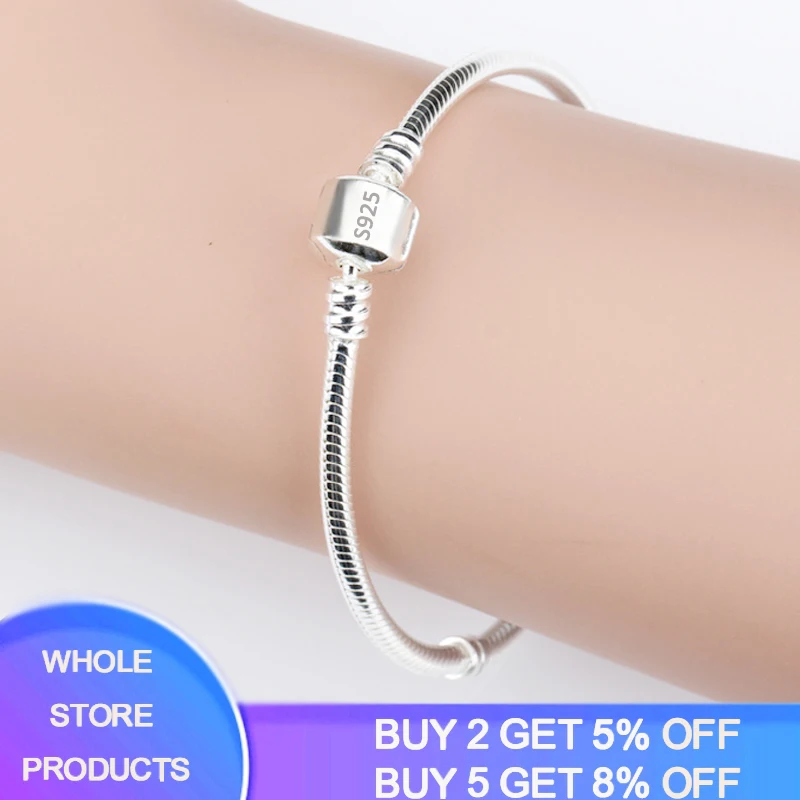 

With Certificate Original Charm Bracelet Solid Tibetan Silver 3mm Snake Chain Fit Charms/Beads Basic Bracelets Women DIY Jewelry