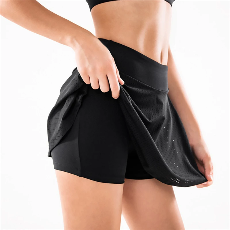 

Womens Sports Shorts Tennis Skirt Girls Female Gym Short Dance Skirt Anti-emptied 2 In 1Running Fitness Shorts Pant Skirt