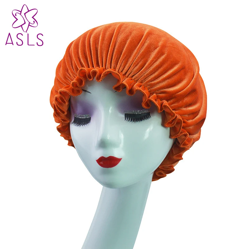 Новинка Женская двухслойная шляпа для сна бархатная с атласной подкладкой |