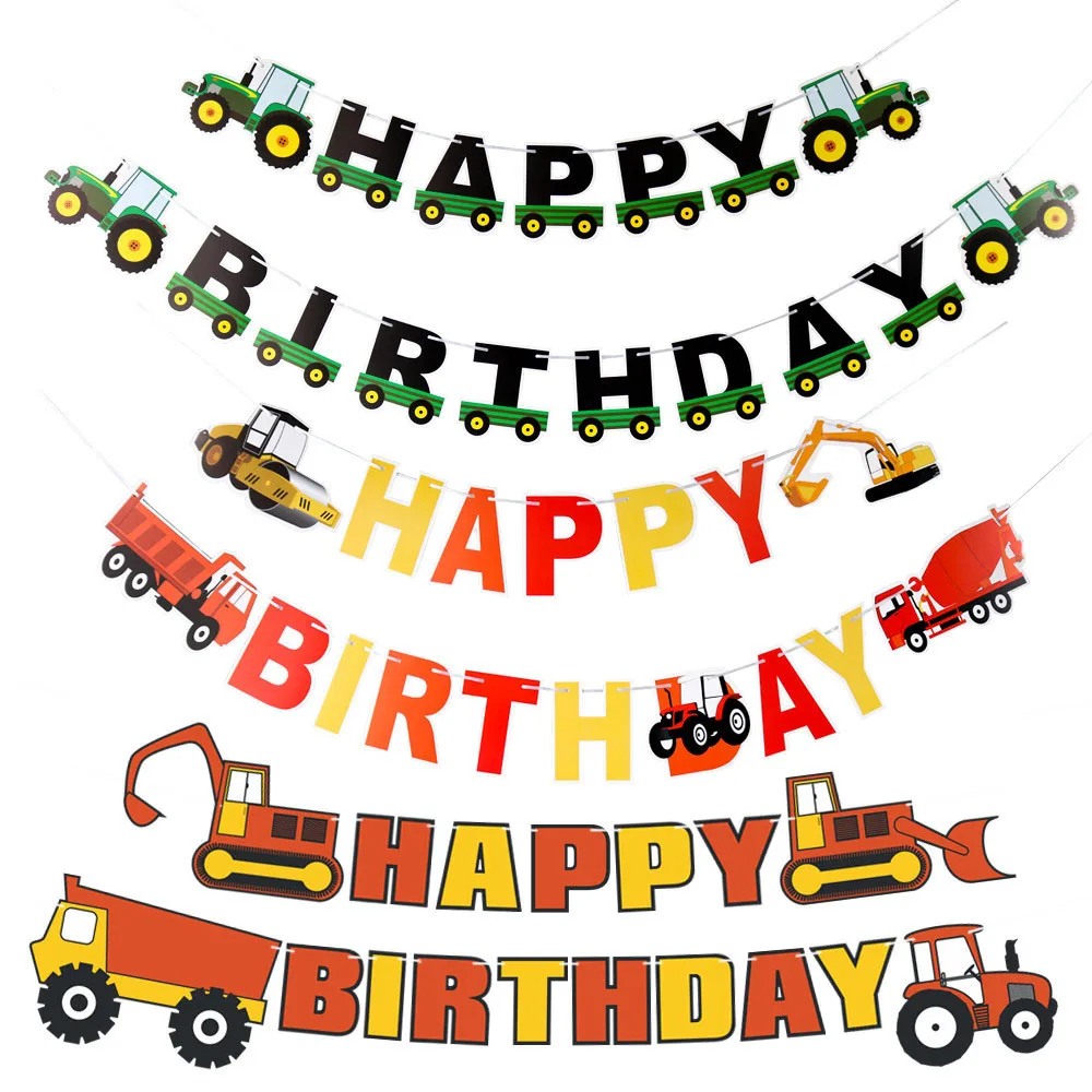 

Excavator Transporter Happy Birthday Banner Paper Bunting Garland Kids Birthday Party Decor Photobooth Baby Shower Supplies