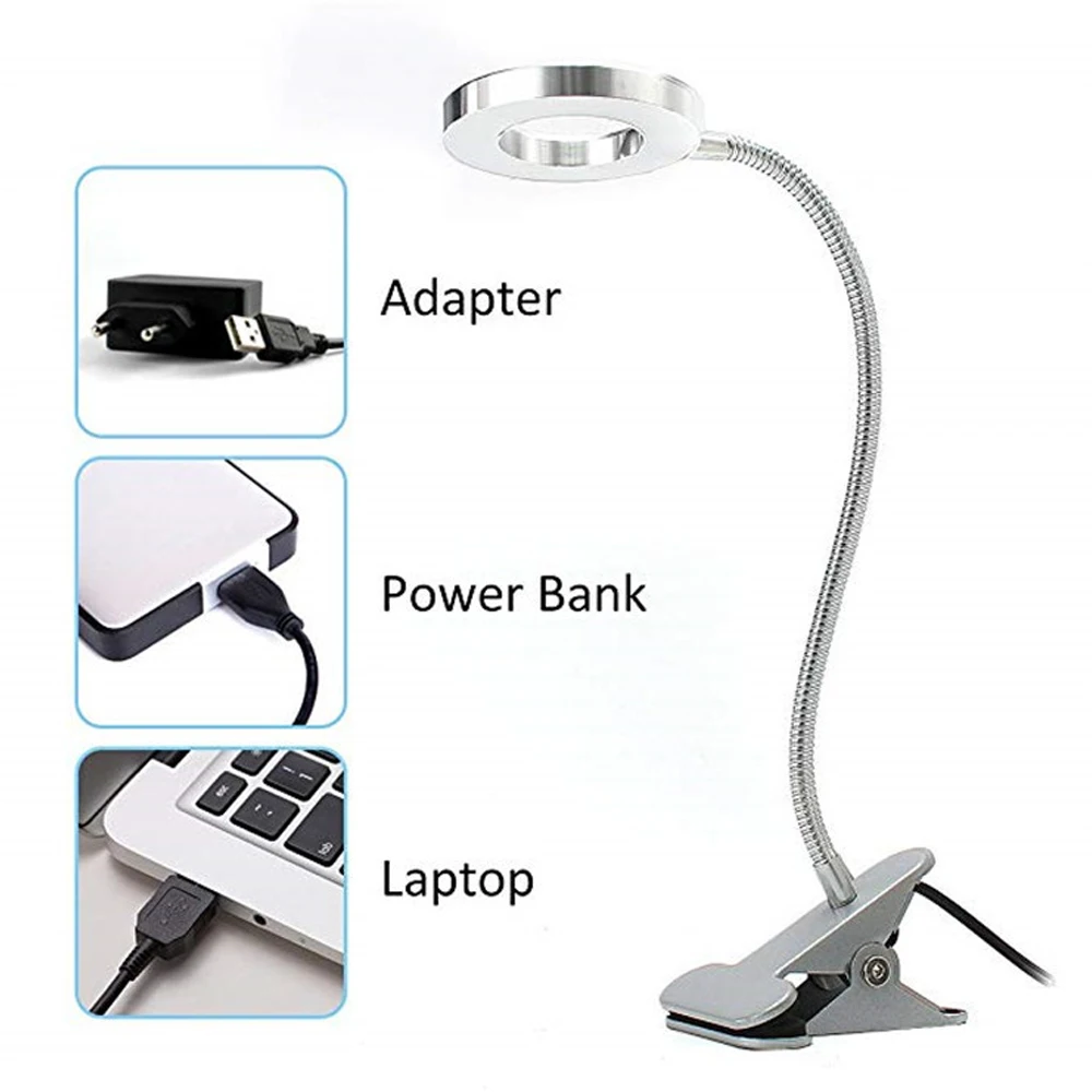 Светодиодный Портативный зажим Настольная лампа USB Перезаряжаемый с затемнением