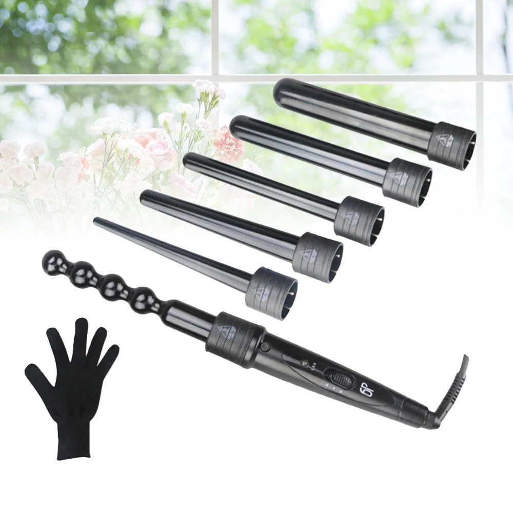 

6 in 1 Hair Curling Wand Professional Hair Curler Interchangeable Ceramic Curling Iron Curling Rods Roller Set with Heat-