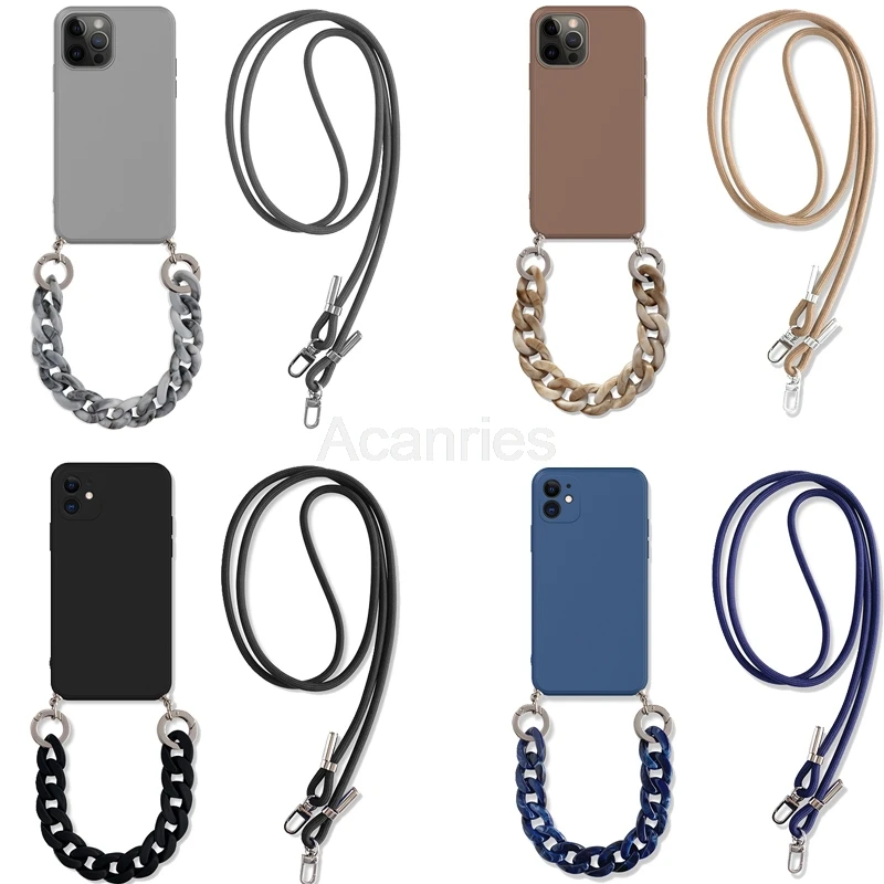 

Marble Crossbody Lanyard Bracelet Necklace Chain Case For iphone 12 11 mini xs xr x pro max 5s se 7 8 6 plus Soft Tpu Back Cover