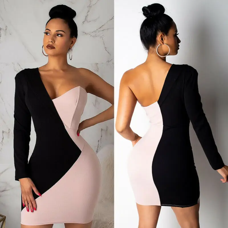 Женское сексуальное кружевное лоскутное платье на одно плечо Дамское вечернее