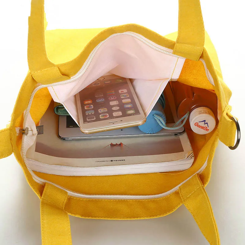 

Women's simple large capacity canvas bag Vintage zipper flip bag women's shoulder support hanging bag