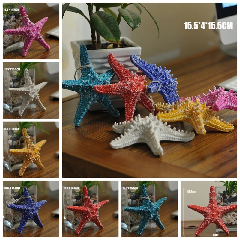

6PCS Ocean Decoration Series Six Colors Gorgeous No Fishy Smell Multi-specification Multi-grain Resin Starfish For Water Tank