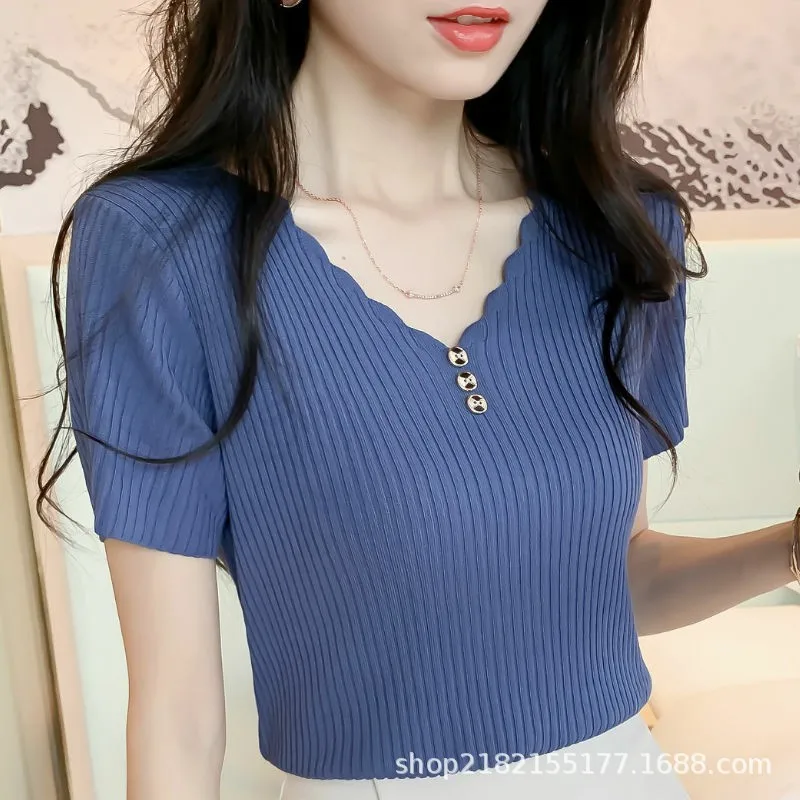 

New women's knitted short-sleeved t shirts t shirt