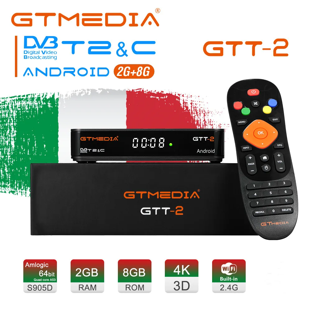 ТВ приставка GTMEDIA GTT2 4K Android 6 0 DVB + T/T2/Cable/ATSC C/ISDBT Youtube встроенный 2 4G WIFI Amlogic S905D ГБ 8 UHD