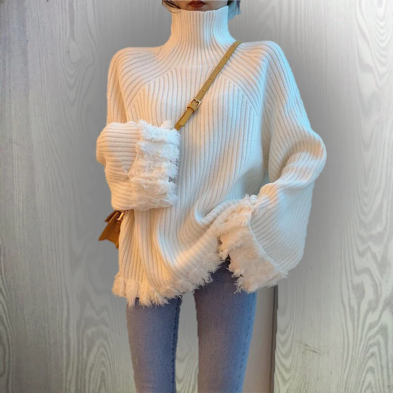 Женский Однотонный свитер с высоким воротником модные мягкие Пуловеры рукавом и