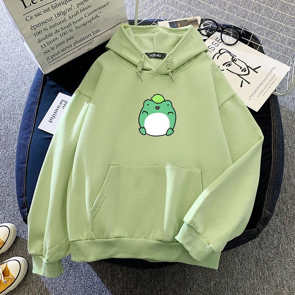 Cute Funny Frog Hoodies Goth Aesthetic Harajuku Tops Cotton Pullover Oversize Sweetshirt for Girls Long Sleeve Pocket Warm Coat