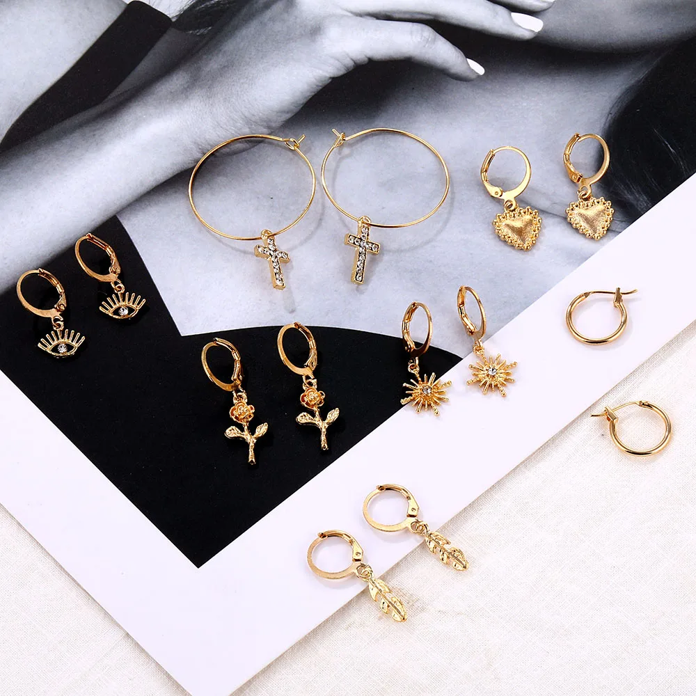 Богемные серьги-подвески золотого цвета в форме цветка для женщин смешанные