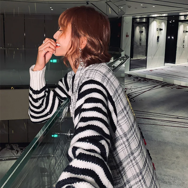 Осень 2019 Вязанные шерстяные куртки с длинным рукавом женские шикарные v-образным