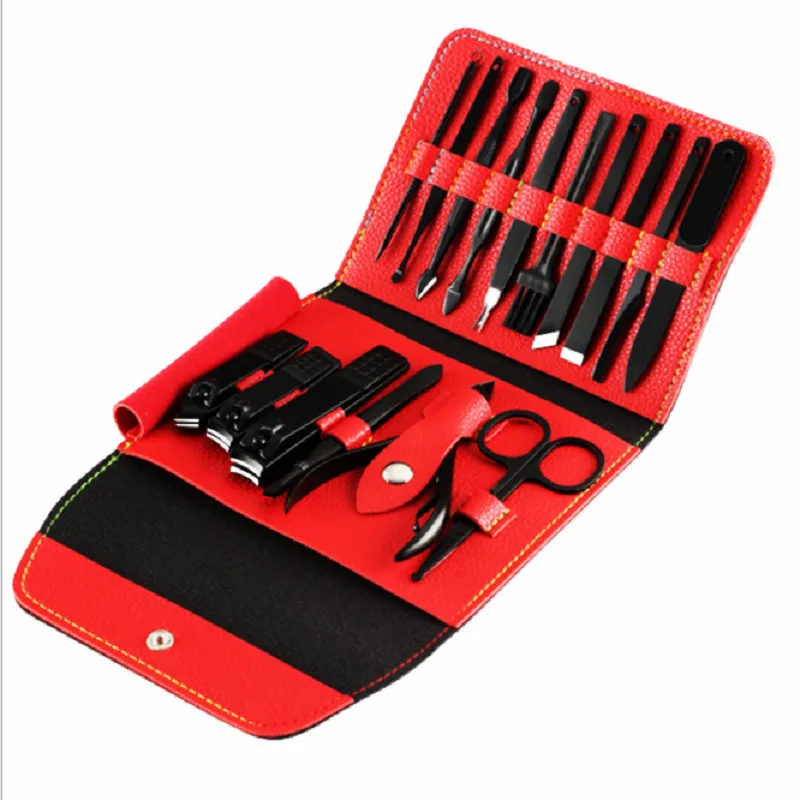 

16 Pieces/set of Stainless Steel Black Nail Clippers Set Nail Clippers Nail Clippers Nail Manicure Pedicure Tool