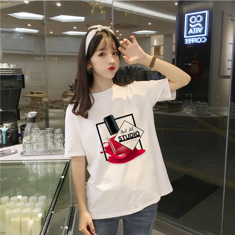 Яркая новинка модная 3D Футболка с принтом лака для ногтей женская летняя