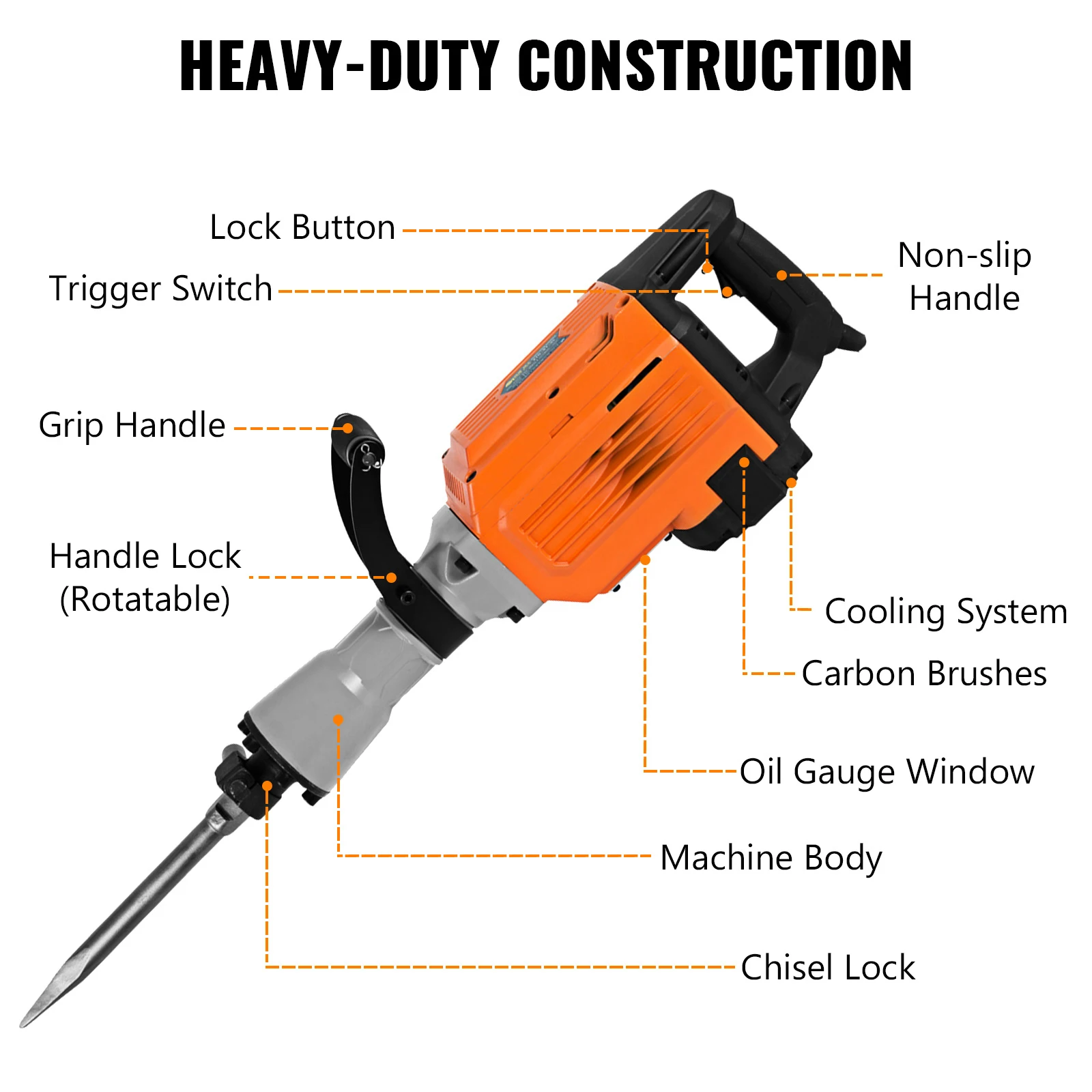 VEVOR 3600 Вт отбойный домкрат перфоратор с 2 стамесками тяжелый молоток