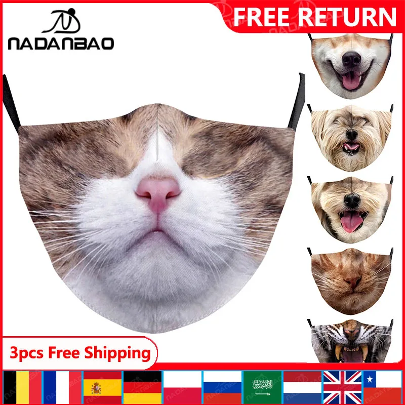 

Funny Cosplay Animal Masks Cute Kids Face Cover Cartoon Cat Tiger Print Masks Women Adult Washable Mask