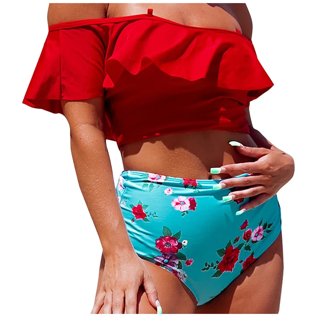 Бикини 2020 комплект купальников Женский цветочный принт гофрированный воланом