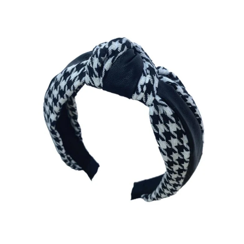 

Women Vintage Pu Leather Stitching Plaid Hair Band Wide Knot Headband Hair Hoop Hair Band Headband Women Girls Hairbands Bezel