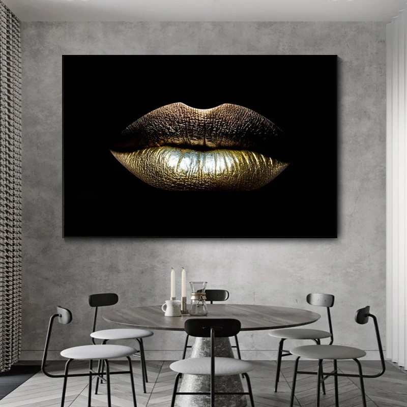 Современные женские винтажные постеры с изображением золотых губ