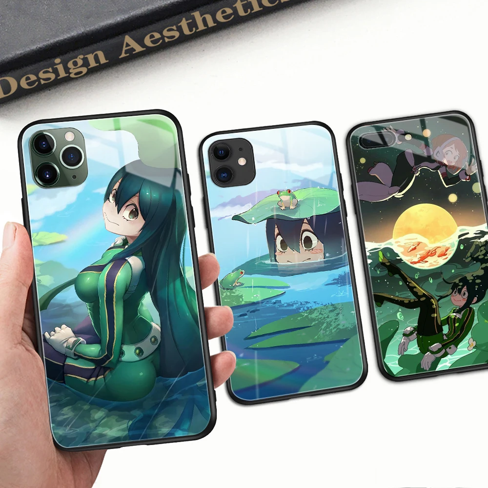 Чехол для телефона из закаленного стекла аниме My Hero academic Asui Tsuyu для iPhone 6 6S 7 8 14 Plus X XR XS 11 12 13 14 Pro Max Mini SE